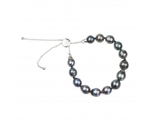 Black Tahitian Pearl Adjustable Bracelet in Sterling Silver
