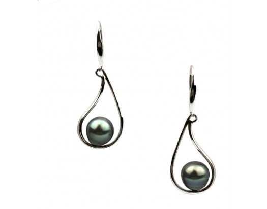 Black Tahitian Pearl Earrings in Sterling Silver-BTE5717