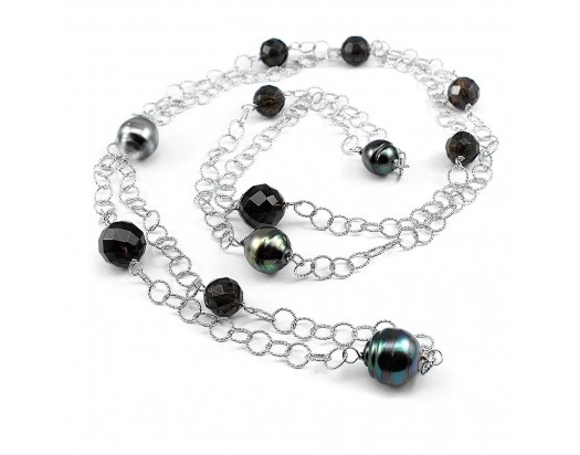 Smoky Topaz and Black Tahitian Pearl Necklace