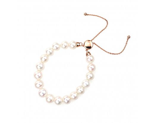 White Freshwater Pearl Bracelet in Rose Color Sterling Silver