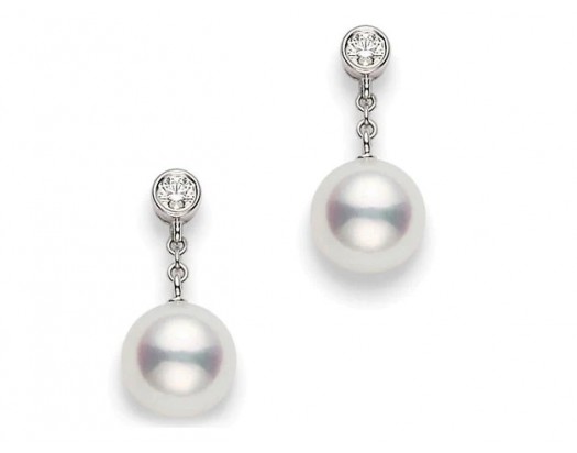 White Freshwater Pearl Earrings with 0.20 ct tw of Diamonds