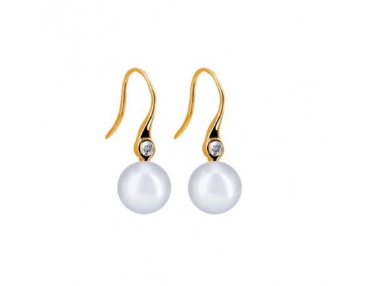 White Freshwater Pearl Earrings with 0.10 ct tw of Diamonds