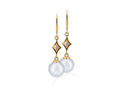 14K Rose Gold- White Freshwater Pearl Earrings- 10x10.5mm with .10ct tw Diamonds