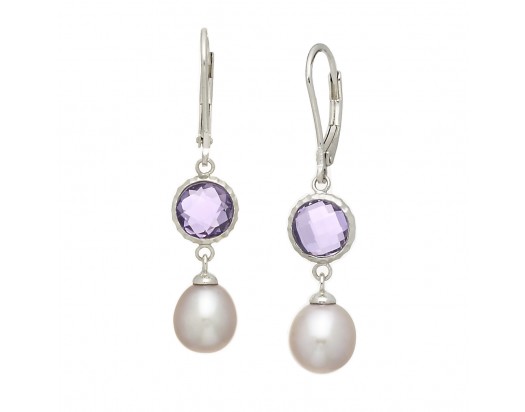 Freshwater Pearl Earrings with Amethyst