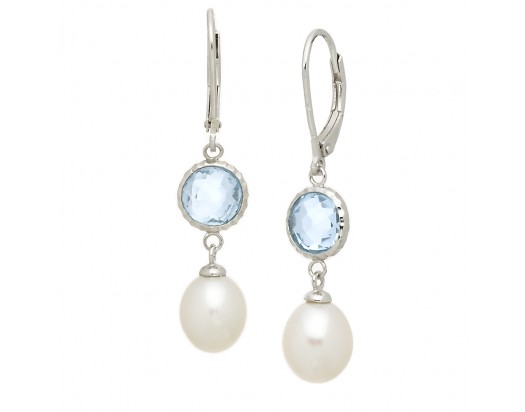 Freshwater Pearl Earrings with Blue Topaz