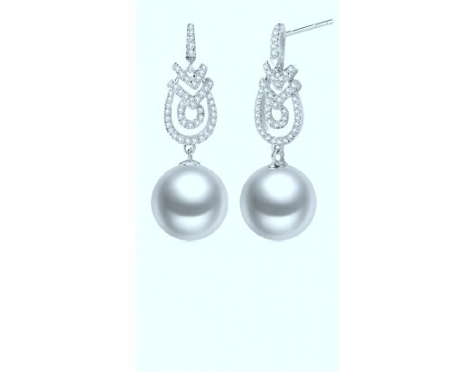 White South Sea Pearl Earrings with Diamonds set in 14K white gold-wsse92w