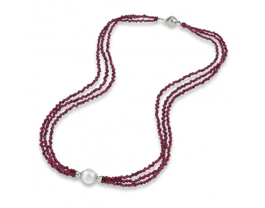 Garnet & Freshwater Pearl Necklace- Sterling Silver