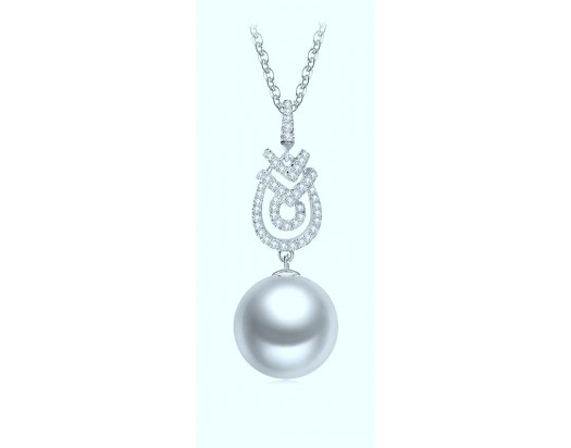 White South Sea Pearl pendant with diamonds set in 14K white gold-wssp92w