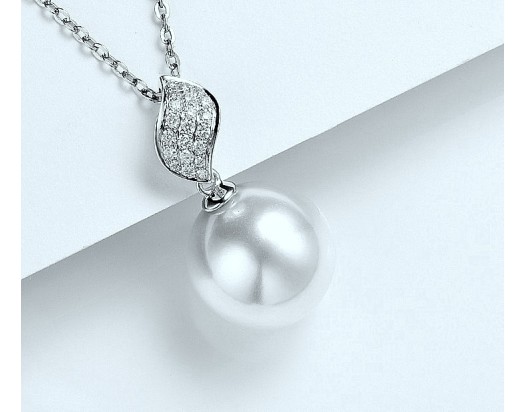 White South Sea Pearl pendant with diamonds set in 14K white gold-wssp226w