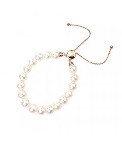 White Freshwater Pearl Bracelet in Rose Color Sterling Silver