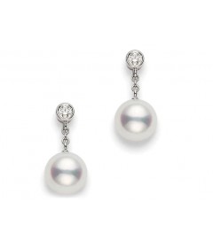 White Freshwater Pearl Earrings with 0.20 ct tw of Diamonds