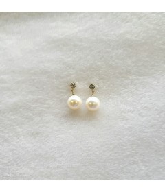 White Freshwater Pearl Earrings with 0.20 ct tw of Diamonds