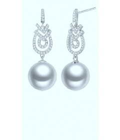 White South Sea Pearl Earrings with Diamonds set in 14K white gold-wsse92w