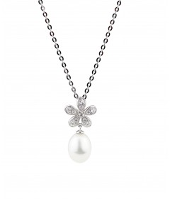 White Freshwater Pearl Necklace- White Topaz & Sterling Silver Chain