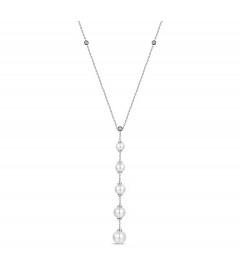 14K White gold "Y" necklace with Diamonds and white Freshwater Pearls-FN8992W
