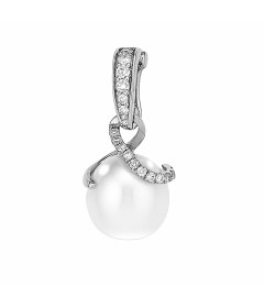 White Freshwater Pearl Enhancer Pendant with Diamonds in 14K White Gold