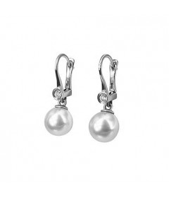 14K White Gold Leverback earrings with Japanese Akoya Cultured Pearls and Diamonds