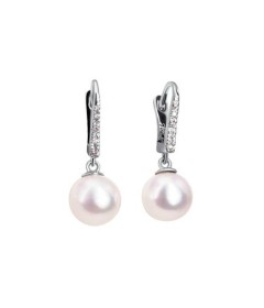 Japanese Akoya (Saltwater) Cultured Pearl Earrings with Diamonds set in 14K White Gold